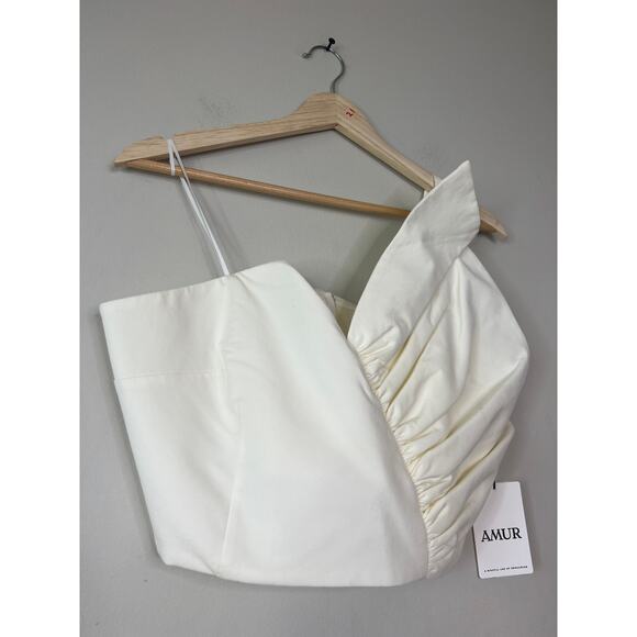 NWT Amur Declan Ruffle Bustier One Shoulder Ivory Cropped Top - Picture 4 of 11